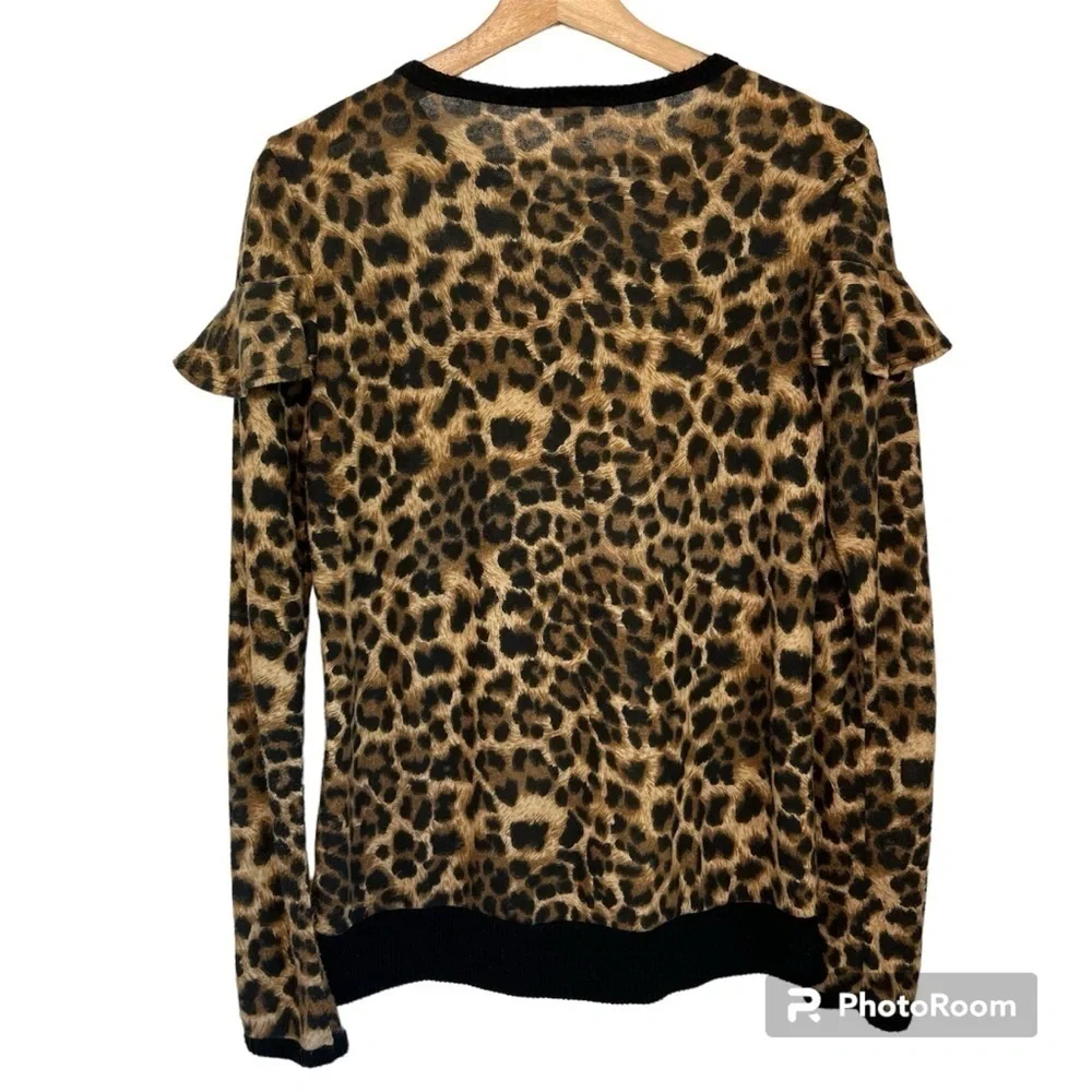 Hailey and Co. Emmy Leopard Print Black Ruffle Long Sleeve Blouse Top Size M - Picture 2 of 5